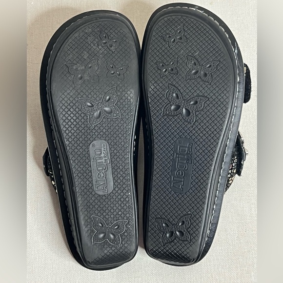 Alegria Peggy Black Pewter Mosaic Leather Comfort Slide Metallic Women’s 39 - Picture 6 of 7